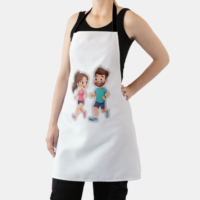 Cute Cartoon Couple Jogging Together – Healthy Lif Apron (Insitu)