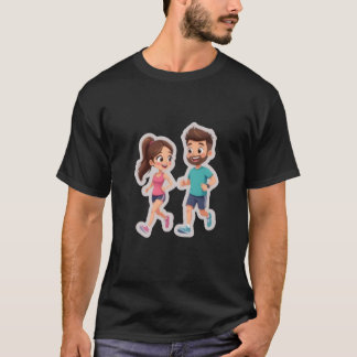 Cute Cartoon Couple Jogging Together – Healthy Lif T-Shirt