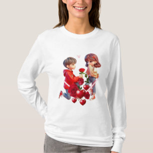 Cute Cartoon Couple Romantic T-Shirt Design