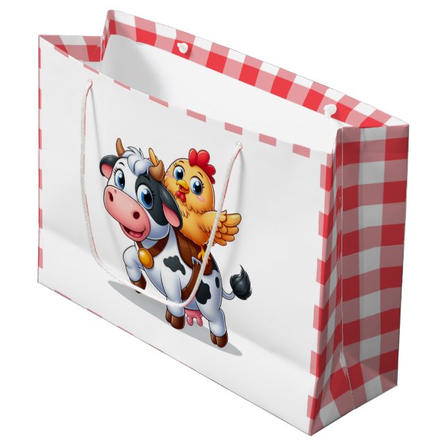 cute cartoon cow/chicken large gift bag (Front Angled)