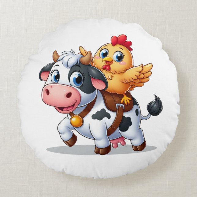 cute cartoon cow/chicken round pillow (Front)