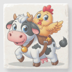 cute cartoon cow/chicken stone coaster