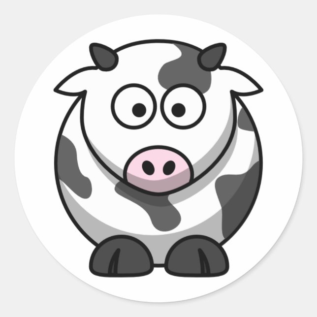 Cute Cartoon Cow Classic Round Sticker (Front)