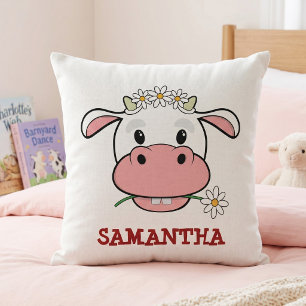 Cute Cartoon Cow Custom Name Farm Animal Pillow
