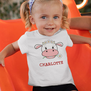 Cute Cartoon Cow Custom Name Farm Animal T-Shirt