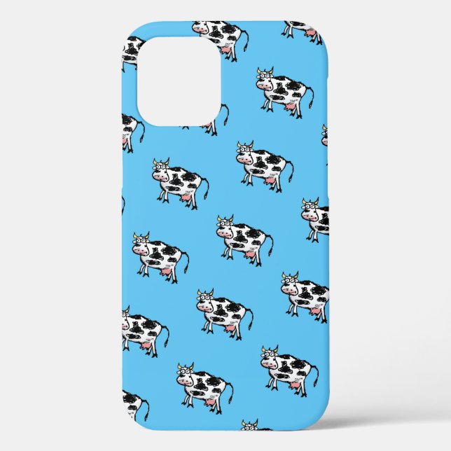 Cute Cartoon Cow Pattern on Blue Case-Mate iPhone Case (Back)