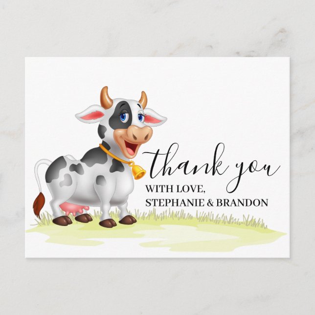 Cute Cartoon Cow Thank You  Card (Front)