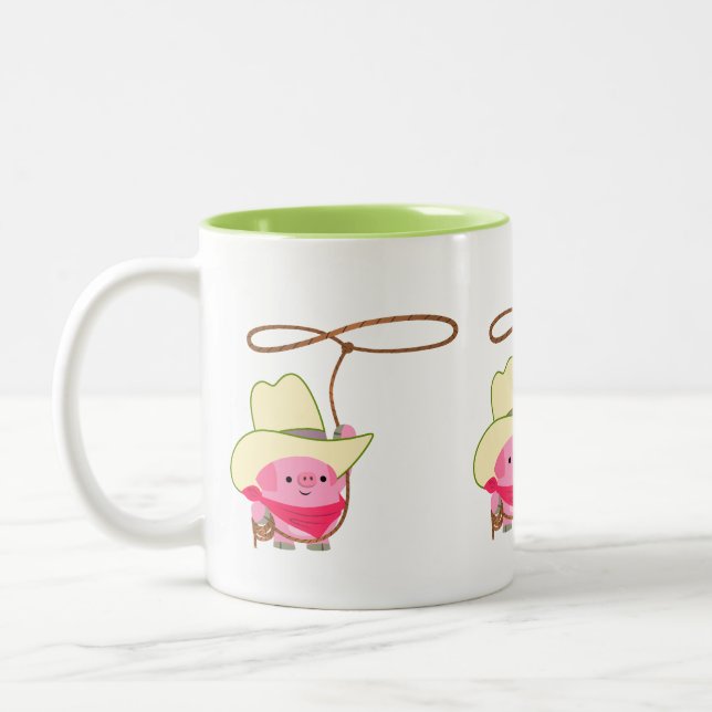 Cute Cartoon Cowboy Pig With Lariat Mug (Left)