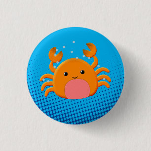 Cute Cartoon Crab Blue Ocean 1 Inch Round Button