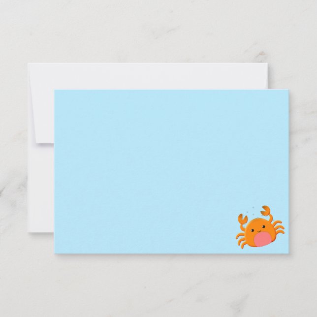 Cute Cartoon Crab Blue Ocean Custom Blank Card (Front)