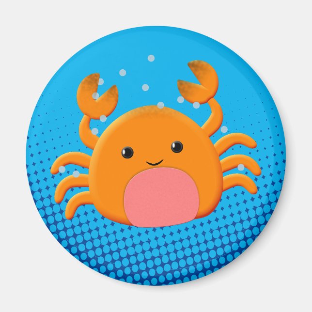Cute Cartoon Crab Blue Ocean Magnet (Front)