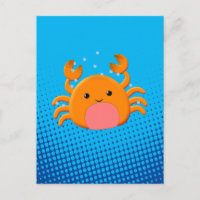 Cute Cartoon Crab Blue Ocean