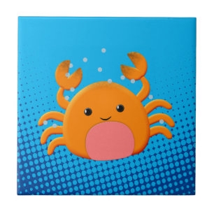 Cute Cartoon Crab Blue Ocean Tile