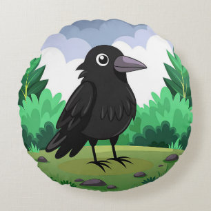 Cute Cartoon Crow Funny Bird Decorative Round Pillow