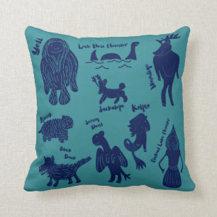 Cute Cartoon Cryptids Cryptozoology Guide Throw Pi Throw Pillow