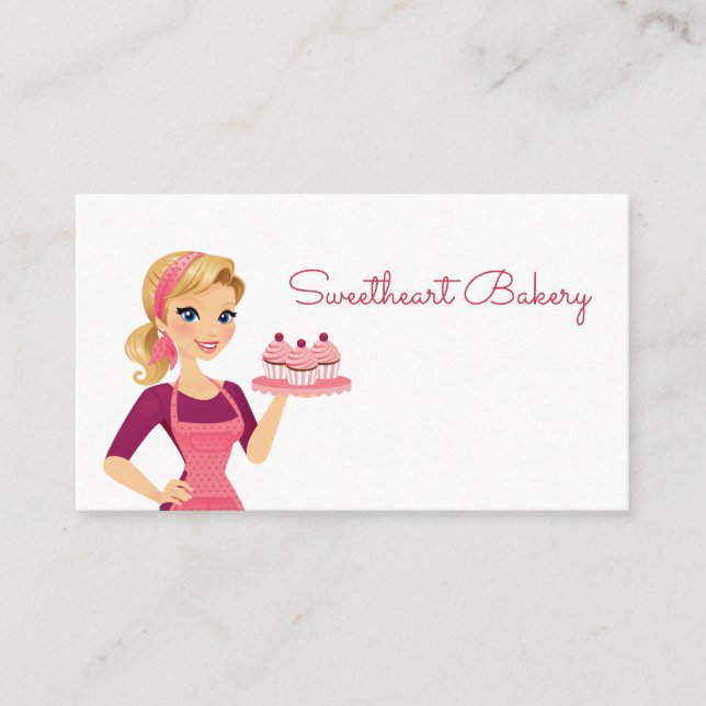 Cute Cartoon Cupcake Girl Food Bakery Pastry Shop Business Card (Front)