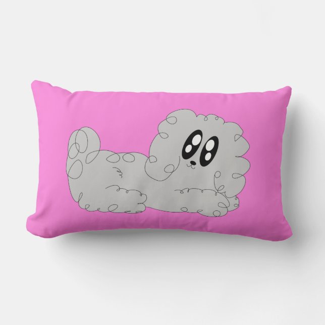 Cute Cartoon Curly Poodle Puppy Dog Lumbar Pillow (Front)