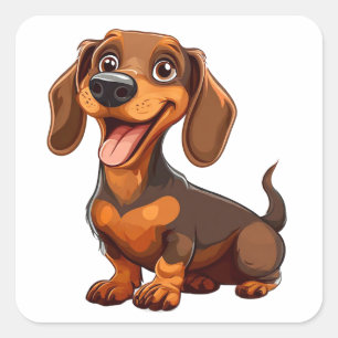Cute Cartoon Dachshund Dog Square Sticker