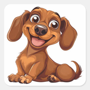 Cute Cartoon Dachshund Dog Square Sticker