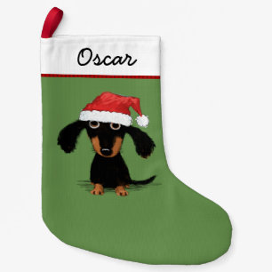 Cute Cartoon Dachshund with Custom Text Small Christmas Stocking