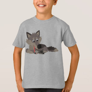 Cute Cartoon Dad Wolf and Pups Children T-Shirt