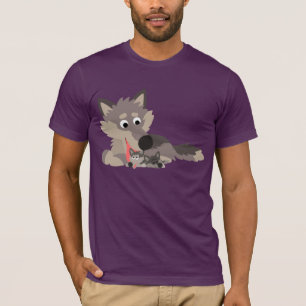 Cute Cartoon Dad Wolf and Pups T-Shirt