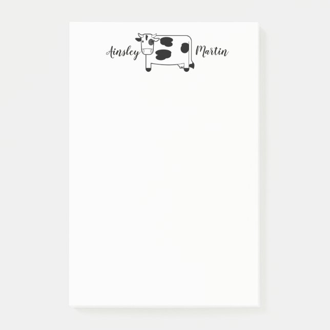 Cute Cartoon Dairy Cow Personalized Post-it Notes (Front)