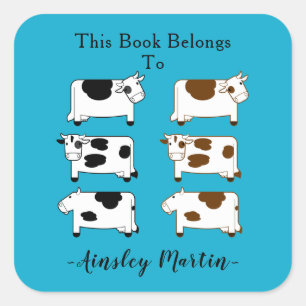 Cute Cartoon Dairy Cows Bookplate Square Sticker