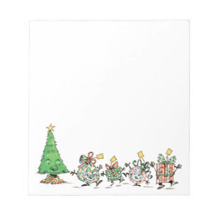 Cute Cartoon Dancing Christmas Presents and Tree Notepad