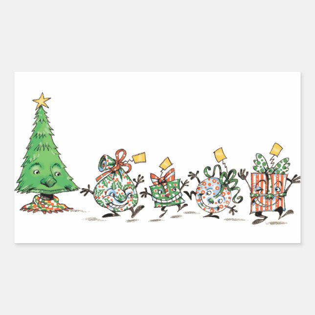 Cute Cartoon Dancing Christmas Presents and Tree Sticker (Front)