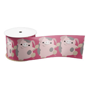 Cute Cartoon Dancing Pig 3" Ribbon Satin Ribbon