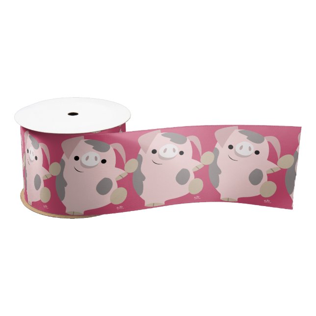 Cute Cartoon Dancing Pig 3" Ribbon Satin Ribbon (Spool)