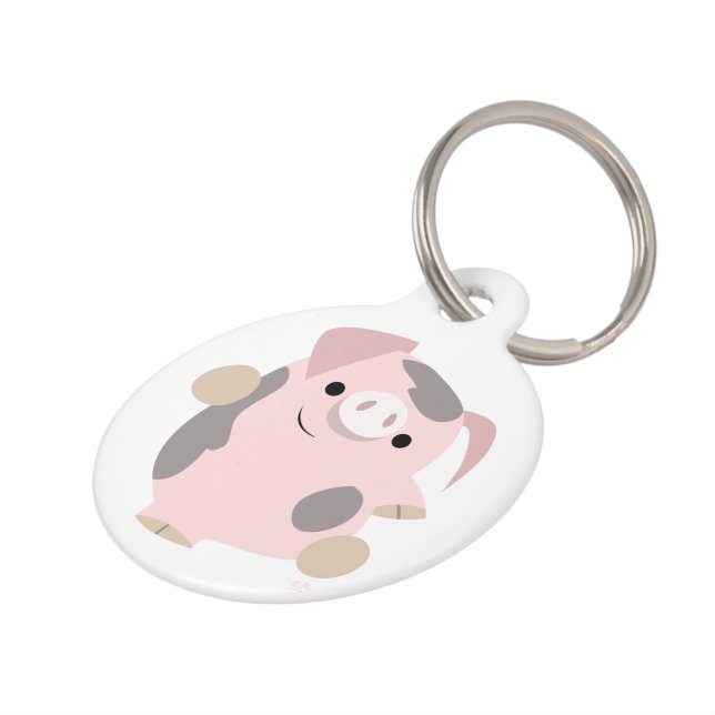 Cute Cartoon Dancing Pig Dog Tag (Side)