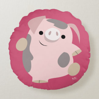 Cute Cartoon Dancing Pig Round Pillow