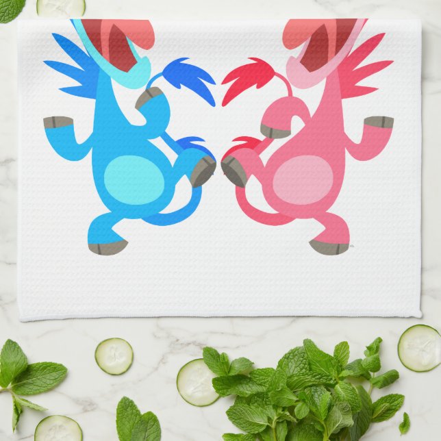 Cute Cartoon Dancing Unicorns Kitchen Towel (Folded)
