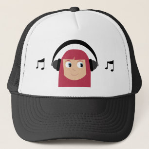 Cute Cartoon Dee Jay Girl With Headphones Trucker Hat