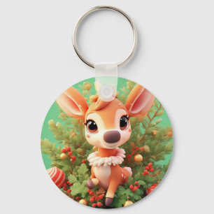 Cute Cartoon Deer Christmas Holiday Gift Keychain
