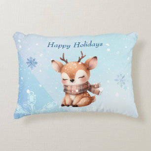 Cute Cartoon Deer in Snow Accent Pillow