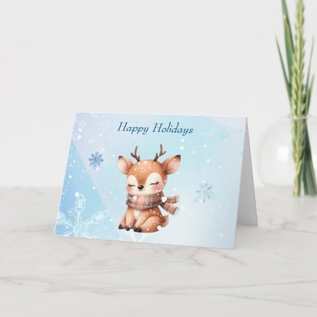 Cute Cartoon Deer in Snow Card (Front)