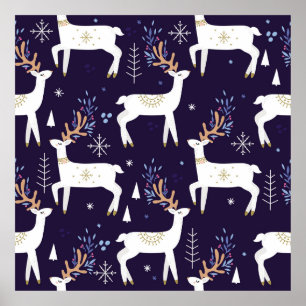 Cute cartoon deer seamless pattern, nursery backgr poster