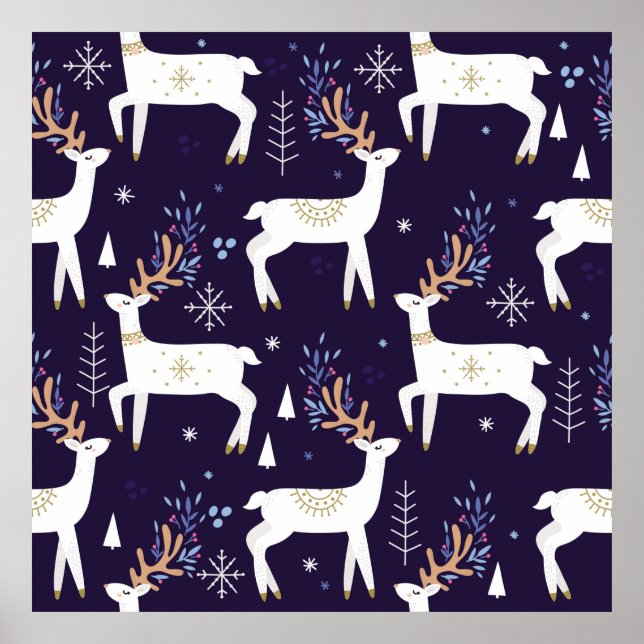 Cute cartoon deer seamless pattern, nursery backgr poster (Front)