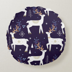Cute cartoon deer seamless pattern, nursery backgr round pillow