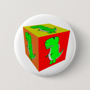 Cute Cartoon Dino Cube Art 2 Inch Round Button
