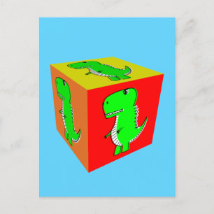 Cute Cartoon Dino Cube Art Postcard