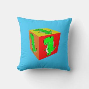 Cute Cartoon Dino Cube Art Throw Pillow