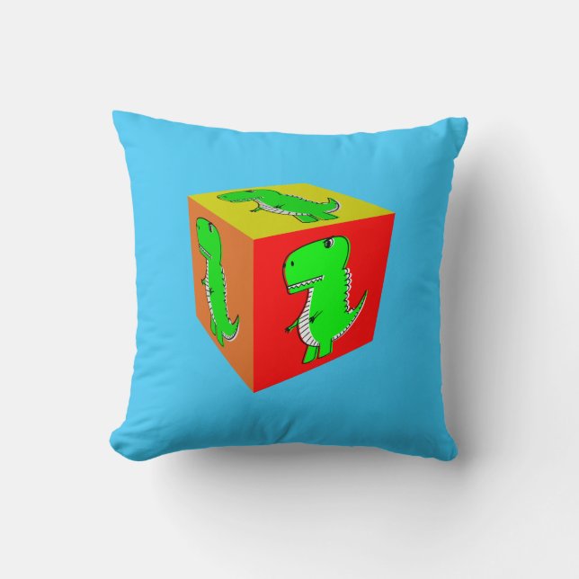 Cute Cartoon Dino Cube Art Throw Pillow (Front)