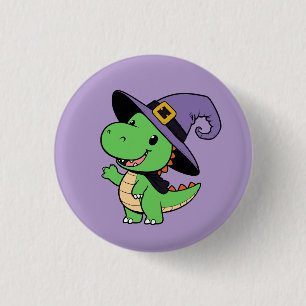 cute cartoon dino witch halloween 1 inch round button