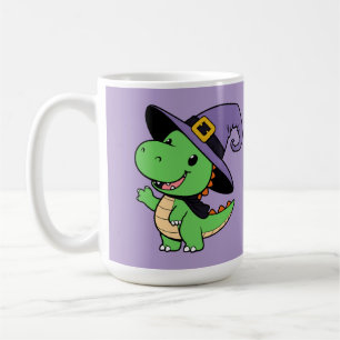 cute cartoon dino witch halloween coffee mug