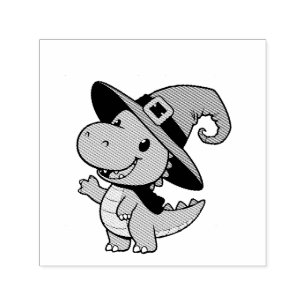 cute cartoon dino witch halloween self-inking stamp