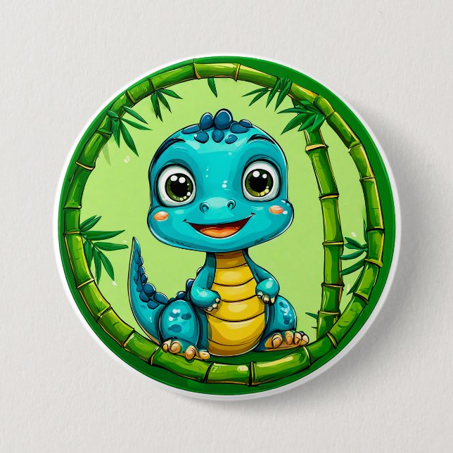 Cute cartoon dinosaur 3 inch round button (Front)